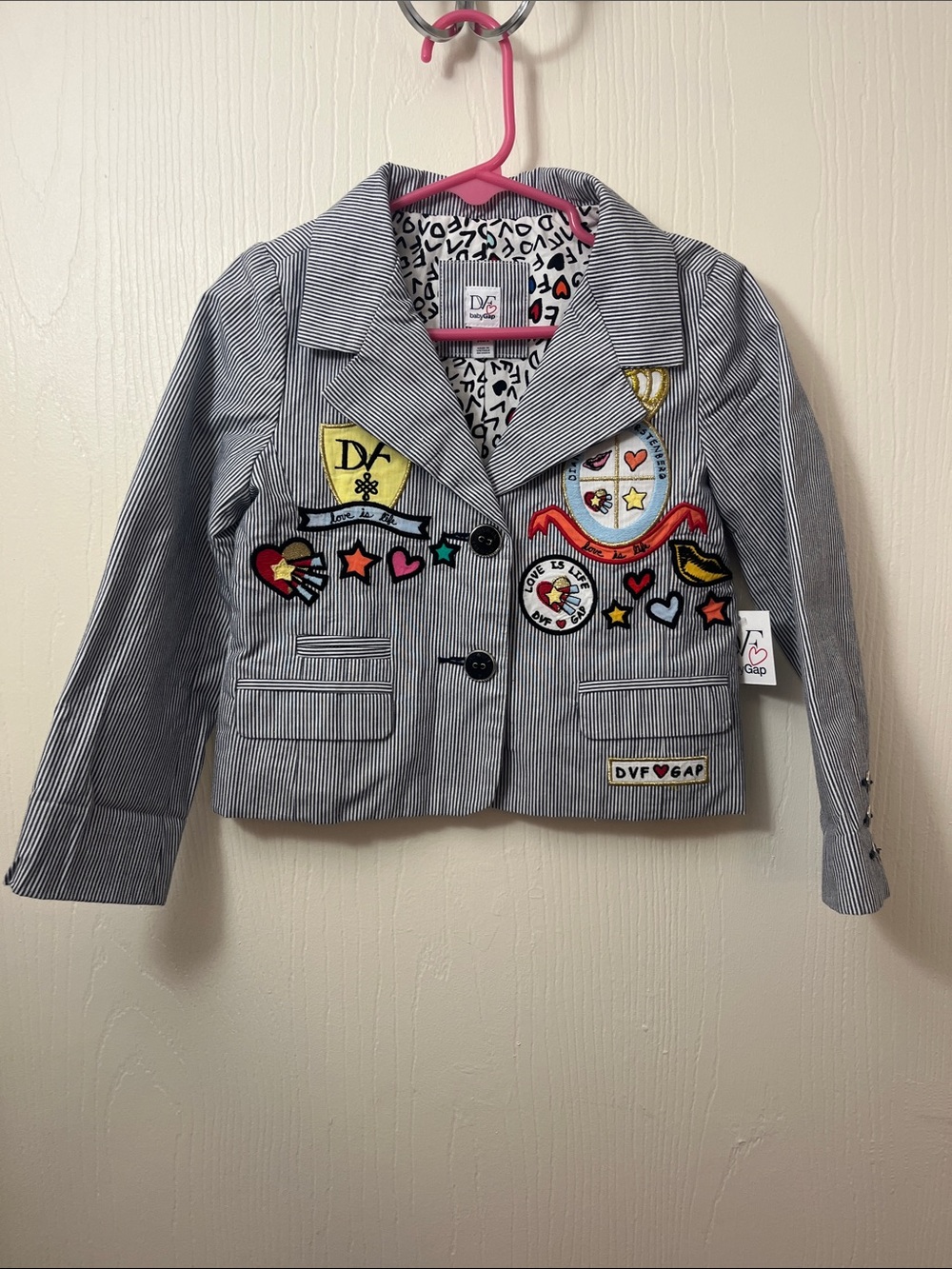 Diane Von Furstenberg Pinstriped Kids Blazer with Multicolor Patchwork